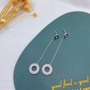 Sterling Silver Drop Circle Earrings with Zircons