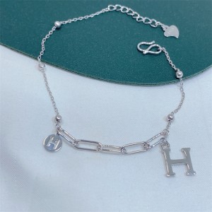 Sterling Silver Initial H Link Bracelet